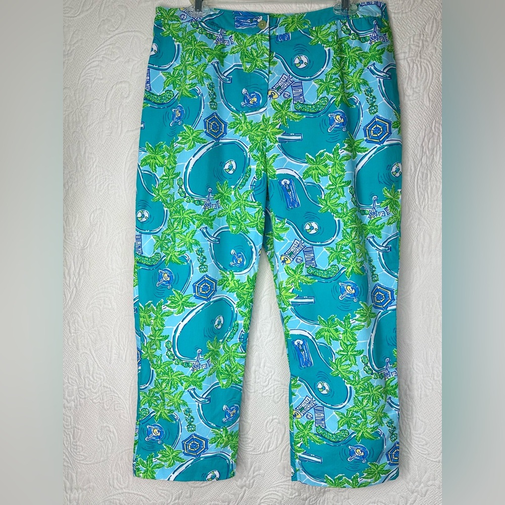 Lilly Pulitzer VTG White Label 'Blue Pool Party' Cropped Clam Diggers Pants